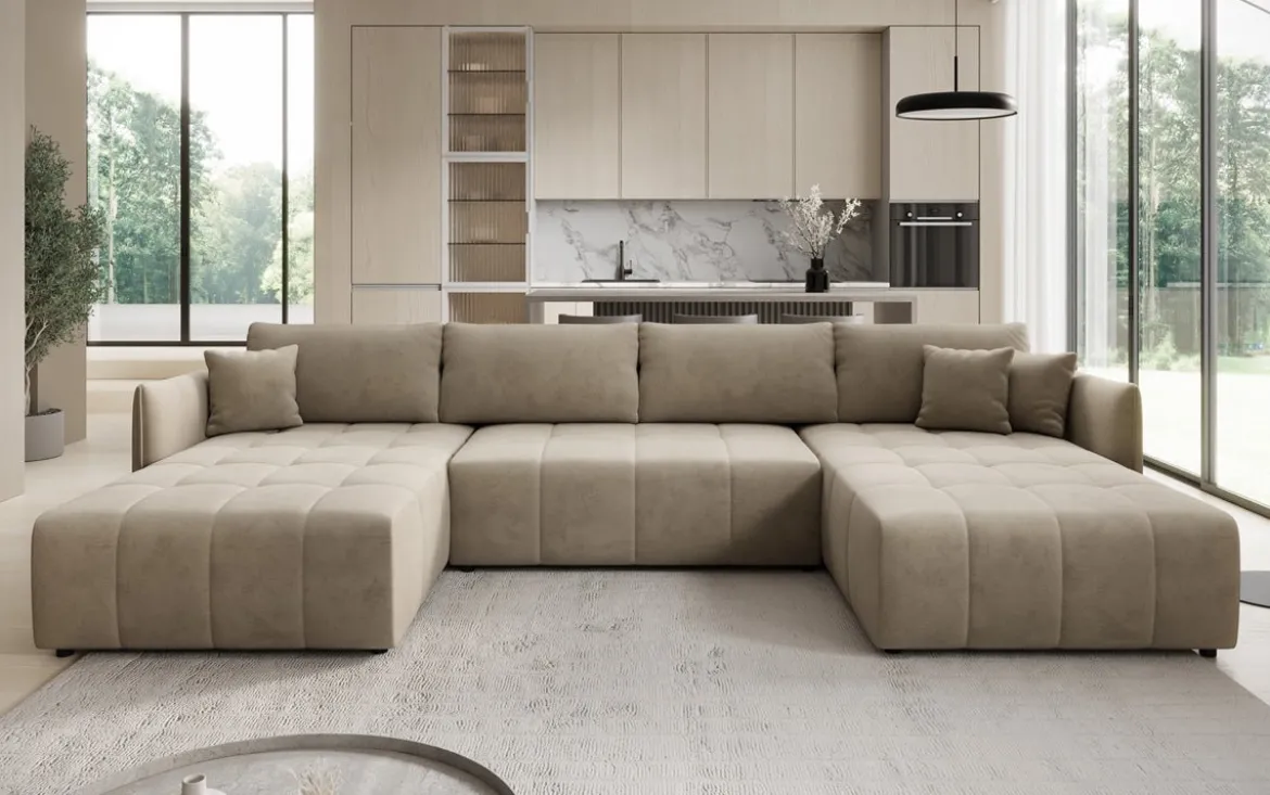 Designer Sofa Velaro U mit Schlaf- und Klappfunktion in Samt