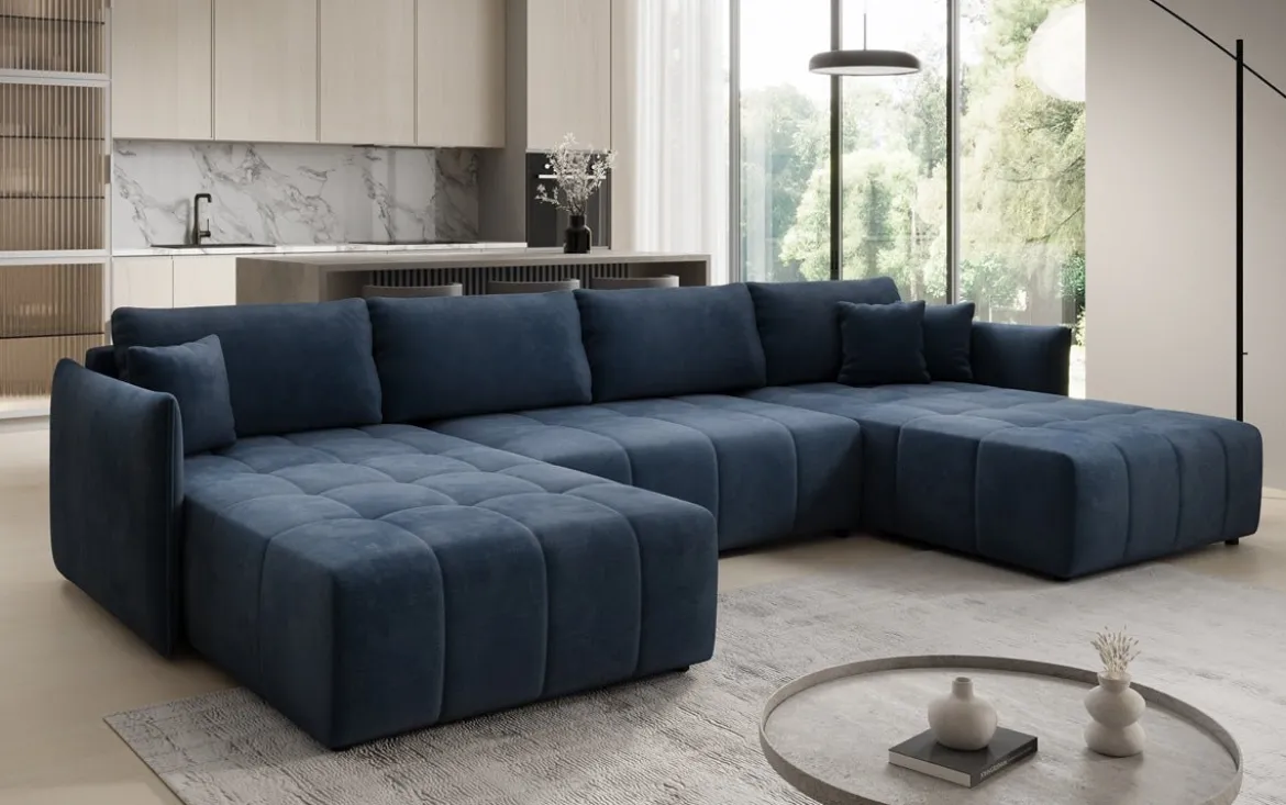 Designer Sofa Velaro U mit Schlaf- und Klappfunktion in Samt