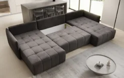 Designer Sofa Velaro U mit Schlaf- und Klappfunktion in Samt