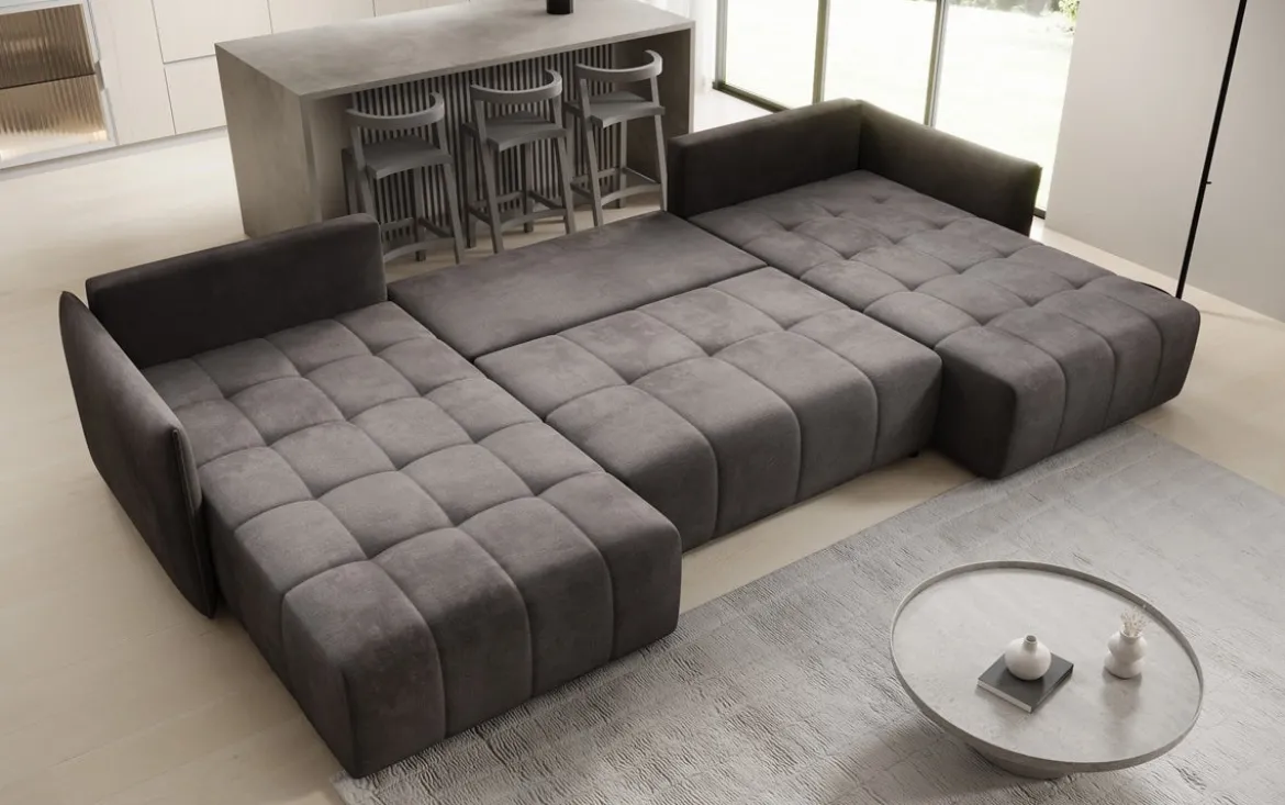 Designer Sofa Velaro U mit Schlaf- und Klappfunktion in Samt
