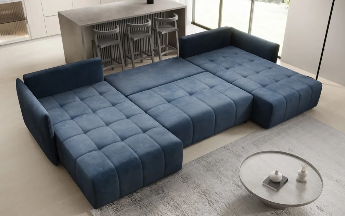 Designer Sofa Velaro U mit Schlaf- und Klappfunktion in Samt