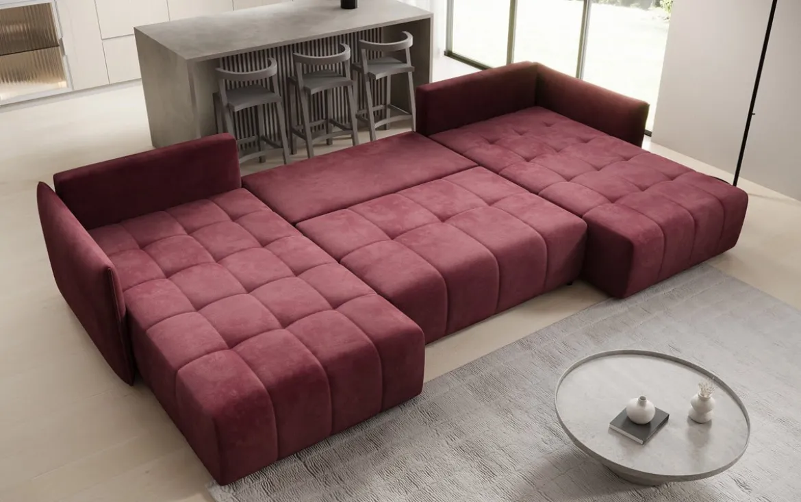 Designer Sofa Velaro U mit Schlaf- und Klappfunktion in Samt