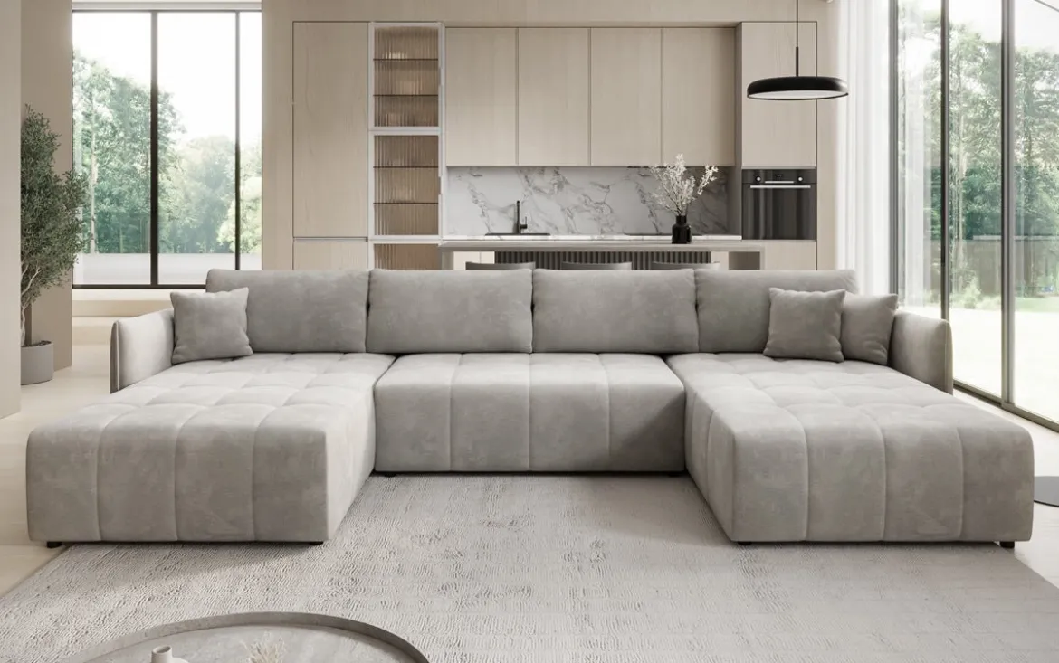 Designer Sofa Velaro U mit Schlaf- und Klappfunktion in Samt