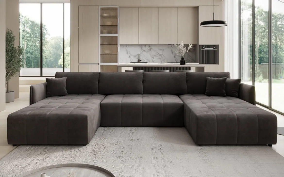 Designer Sofa Velaro U mit Schlaf- und Klappfunktion in Samt