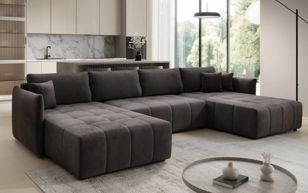 Designer Sofa Velaro U mit Schlaf- und Klappfunktion in Samt