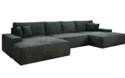 Designer Sofa Verona U mit breiter Ottomane mit Schlaffunktion und Stauraum in Cord
