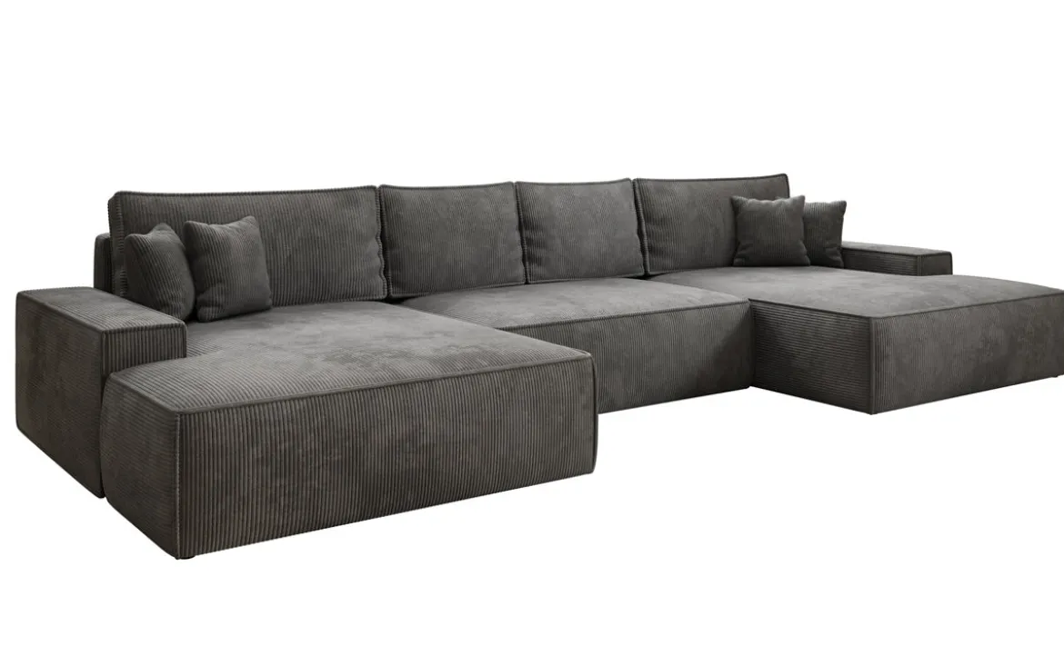 Designer Sofa Verona U mit breiter Ottomane mit Schlaffunktion und Stauraum in Cord