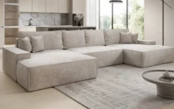 Designer Sofa Verona U mit breiter Ottomane mit Schlaffunktion und Stauraum in Cord