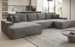 Designer Sofa Verona U mit breiter Ottomane mit Schlaffunktion und Stauraum in Cord