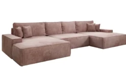 Designer Sofa Verona U mit breiter Ottomane mit Schlaffunktion und Stauraum in Cord