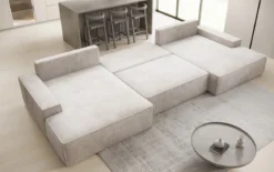 Designer Sofa Verona U mit breiter Ottomane mit Schlaffunktion und Stauraum in Cord