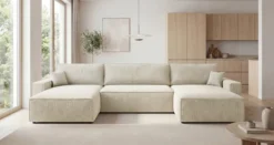 Designer Sofa Vienna U mit Schlaffunktion und Stauraum in Cord