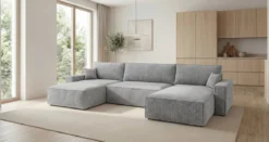 Designer Sofa Vienna U mit Schlaffunktion und Stauraum in Cord