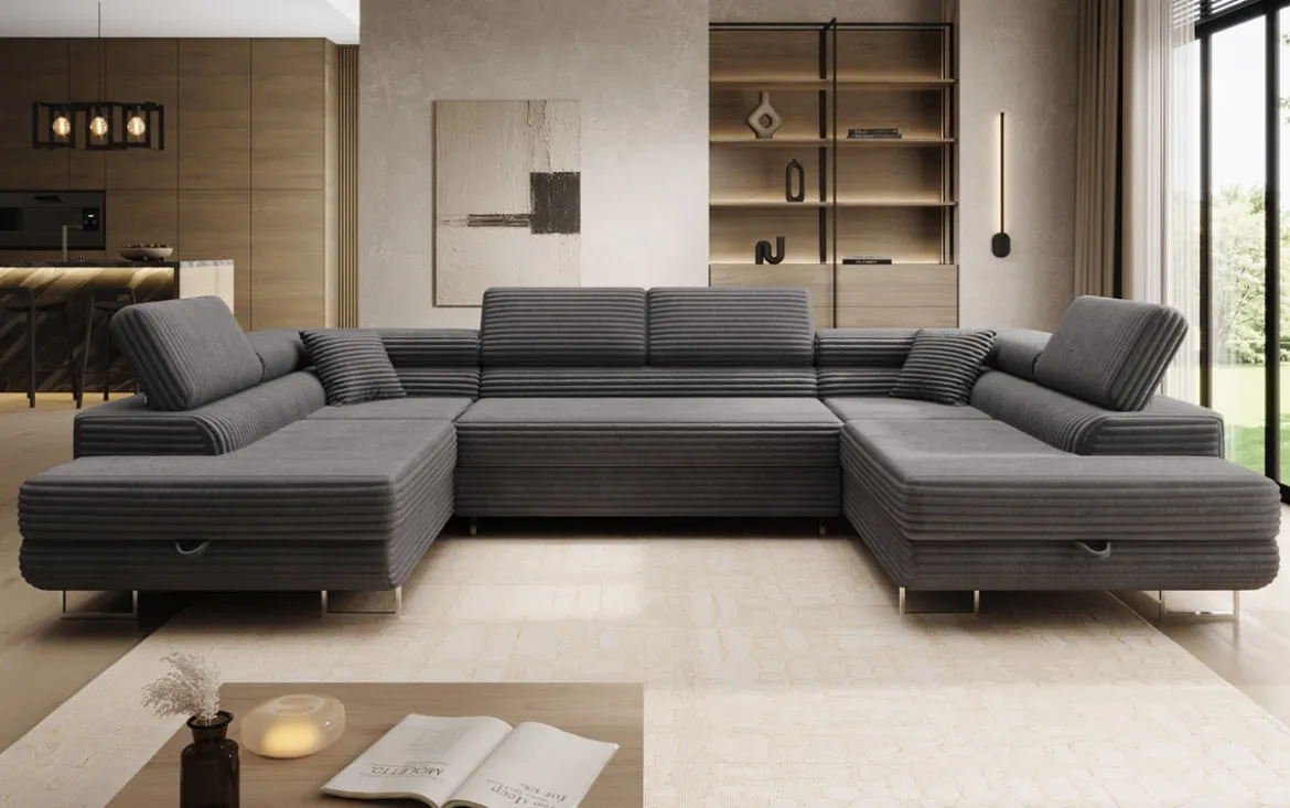 Designer Sofa Vigo mit Schlaf - und Klappfunktion in Cord