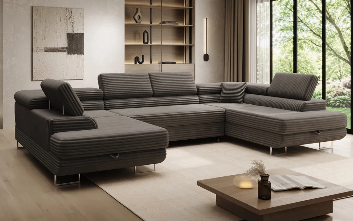 Designer Sofa Vigo mit Schlaf - und Klappfunktion in Cord