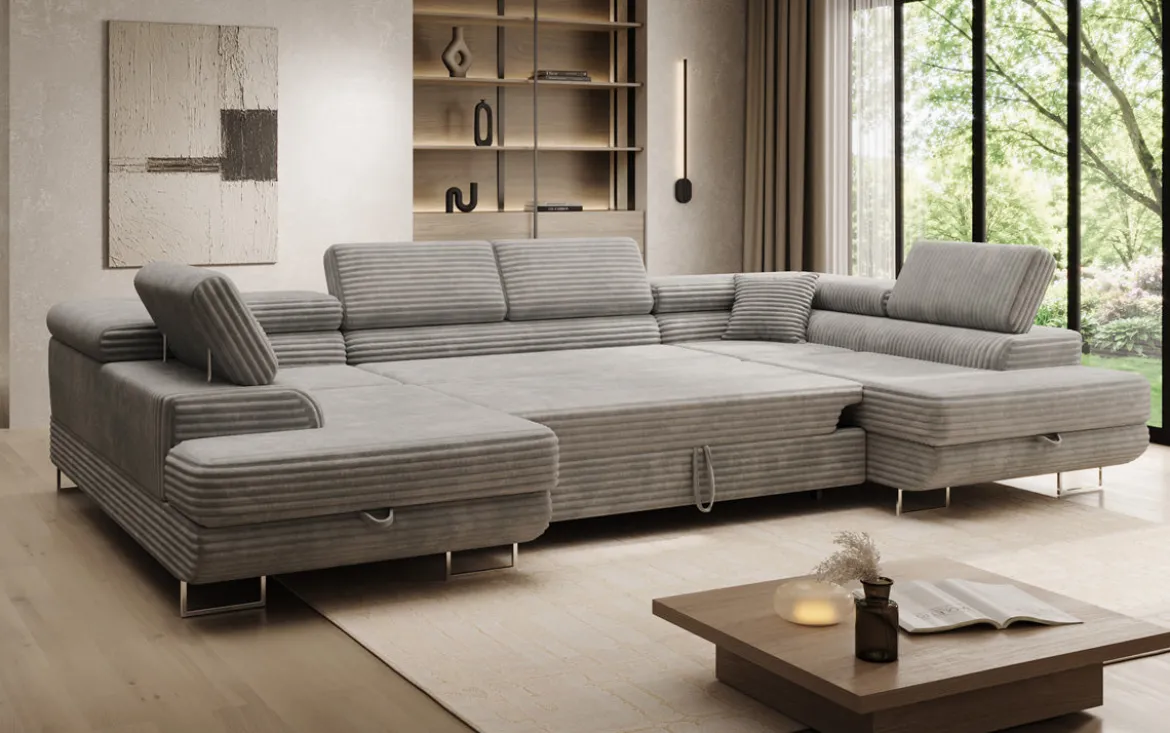 Designer Sofa Vigo mit Schlaf - und Klappfunktion in Cord