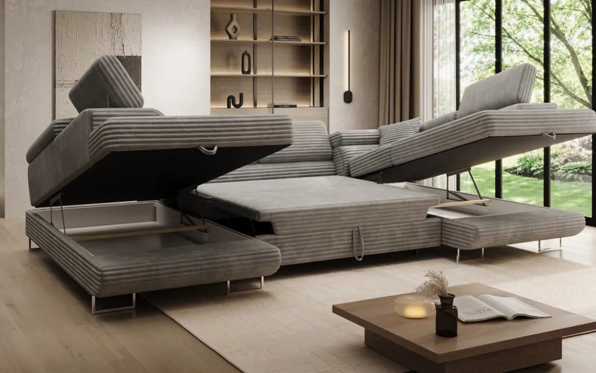 Designer Sofa Vigo mit Schlaf - und Klappfunktion in Cord