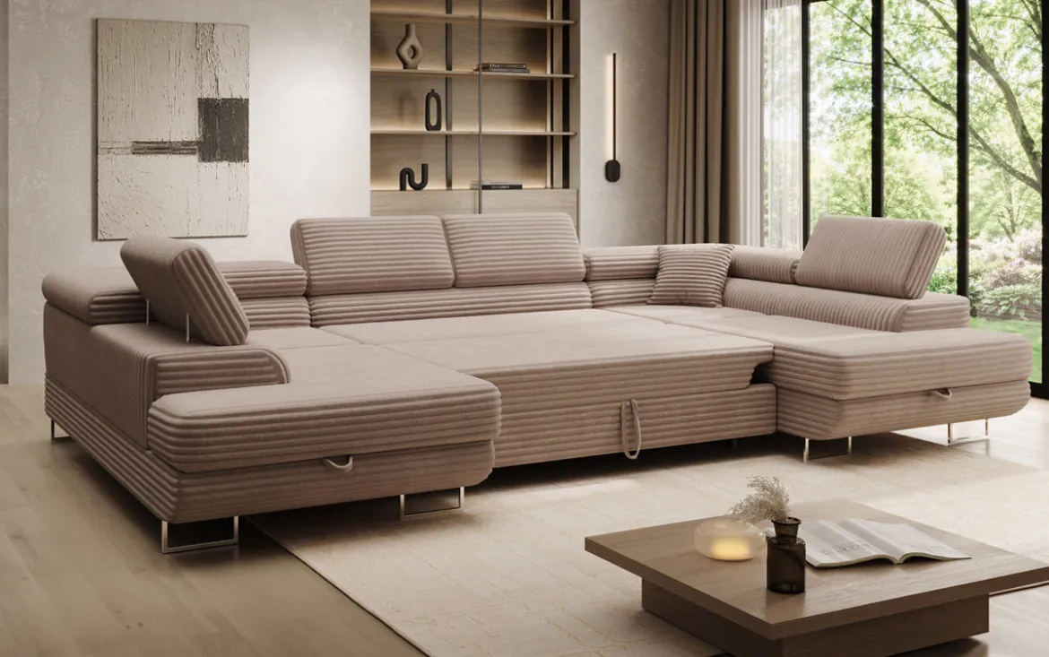 Designer Sofa Vigo mit Schlaf - und Klappfunktion in Cord