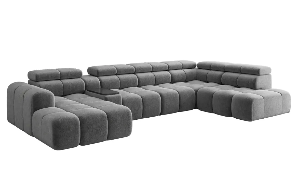 Designer Sofa Wohnlandschaft Mia mit elektrischer Sitzerweiterung in Chenille