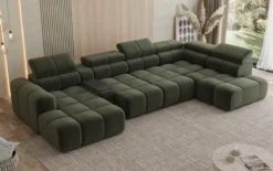 Designer Sofa Wohnlandschaft Mia mit elektrischer Sitzerweiterung in Chenille