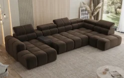 Designer Sofa Wohnlandschaft Mia mit elektrischer Sitzerweiterung in Chenille