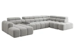 Designer Sofa Wohnlandschaft Mia mit elektrischer Sitzerweiterung in Chenille