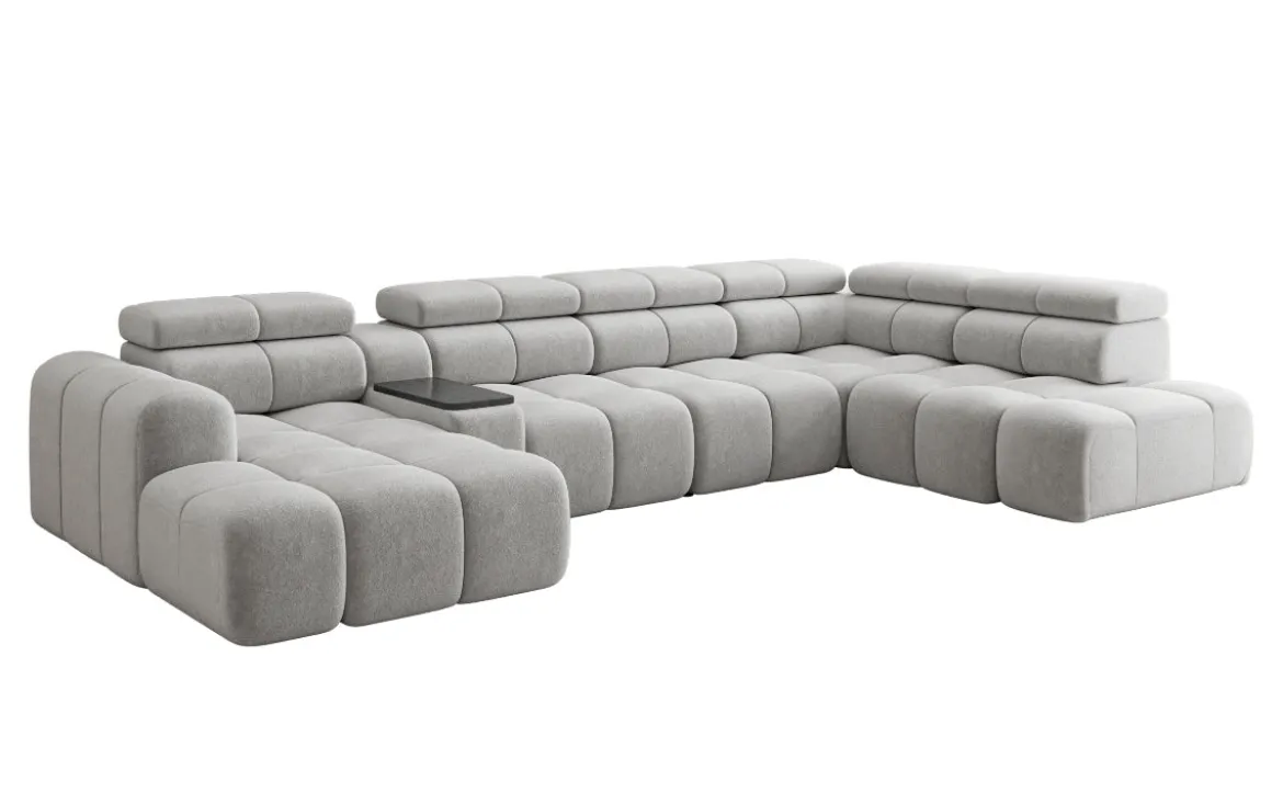 Designer Sofa Wohnlandschaft Mia mit elektrischer Sitzerweiterung in Chenille
