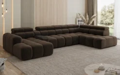 Designer Sofa Wohnlandschaft Mia mit elektrischer Sitzerweiterung in Chenille