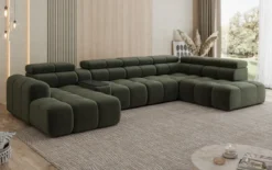 Designer Sofa Wohnlandschaft Mia mit elektrischer Sitzerweiterung in Chenille