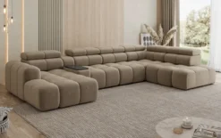 Designer Sofa Wohnlandschaft Mia mit elektrischer Sitzerweiterung in Chenille
