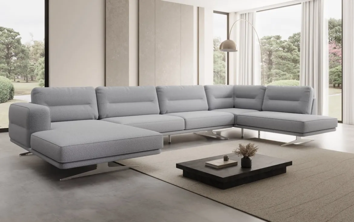 Designer Sofa Wohnlandschaft Torino U in Bouclé