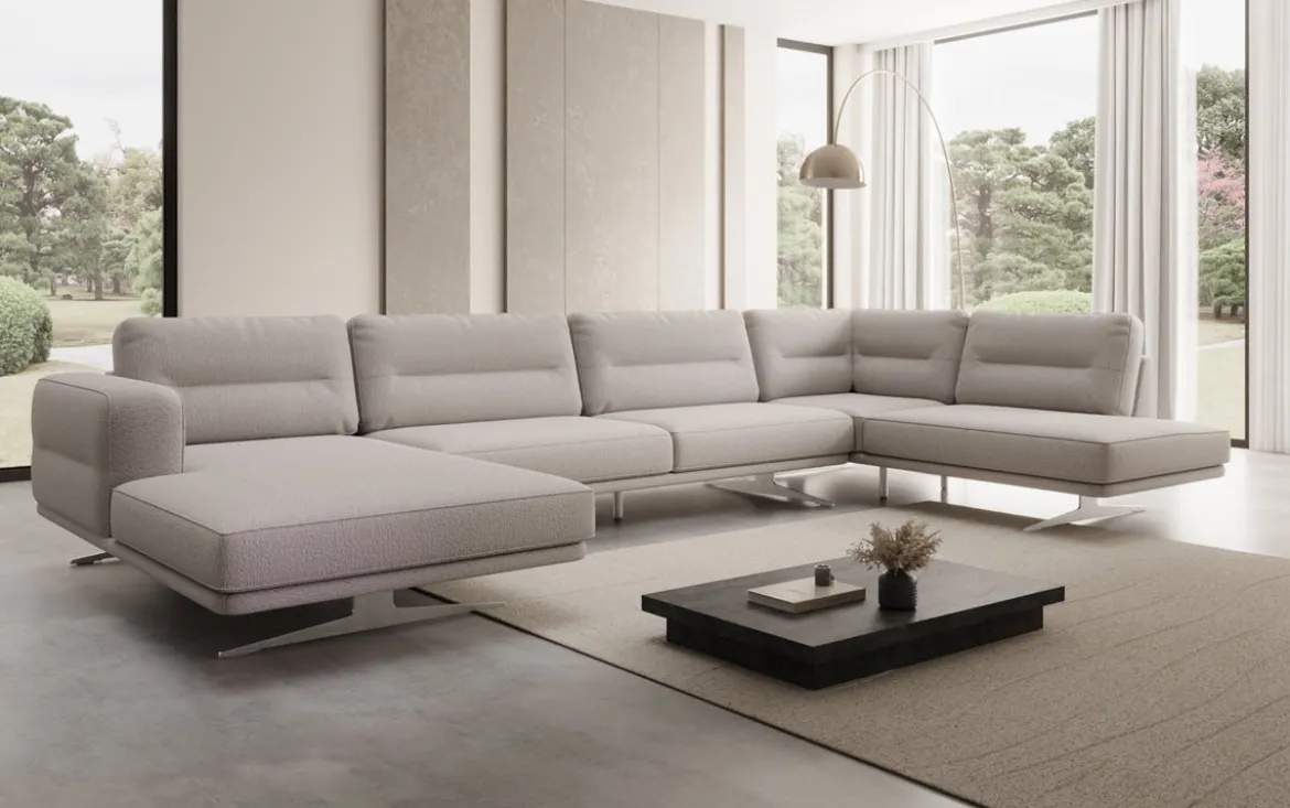 Designer Sofa Wohnlandschaft Torino U in Bouclé