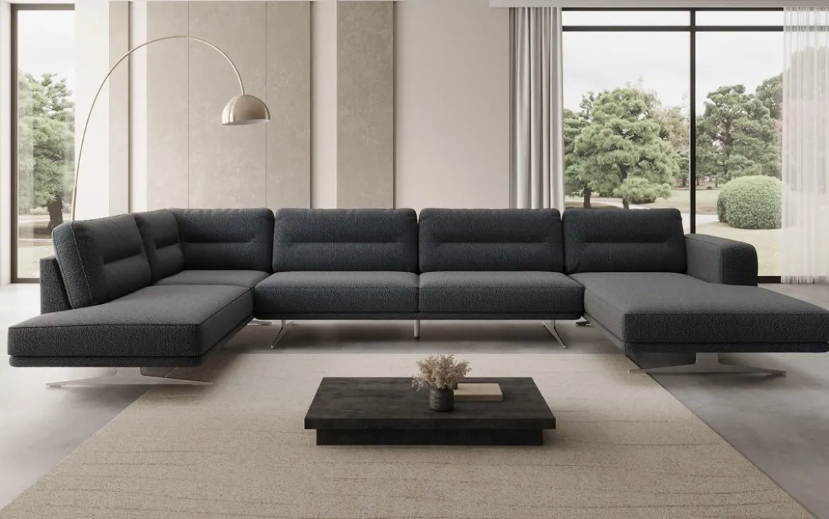 Designer Sofa Wohnlandschaft Torino U in Bouclé