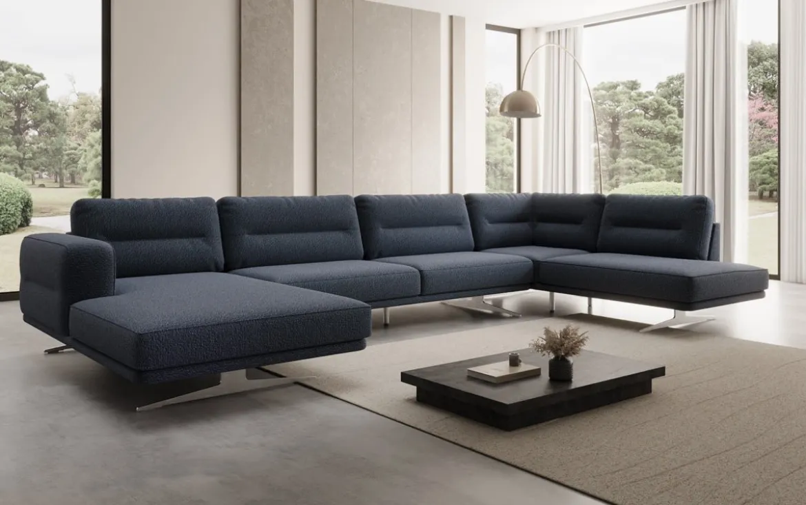Designer Sofa Wohnlandschaft Torino U in Bouclé