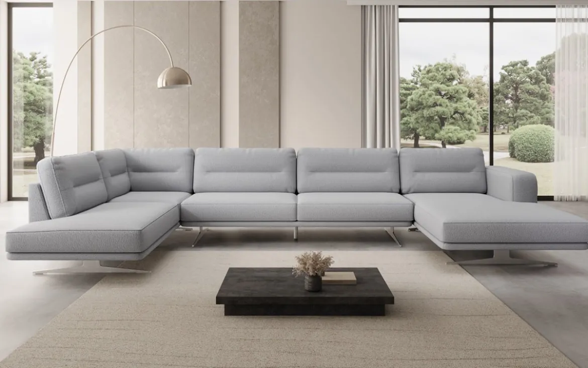 Designer Sofa Wohnlandschaft Torino U in Bouclé