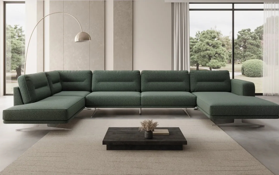 Designer Sofa Wohnlandschaft Torino U in Bouclé