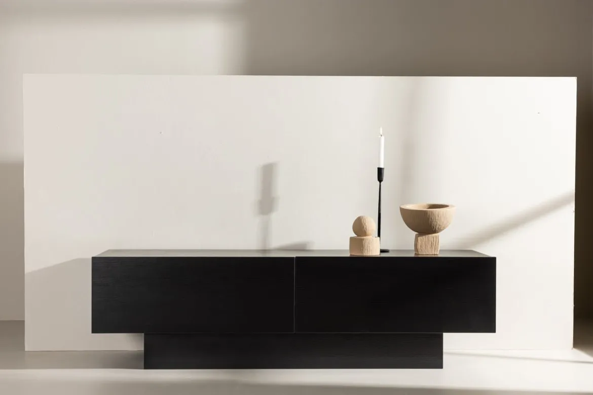 Designer TV-Lowboard Avento – Schwarz, Matt, mit Mittelfuß