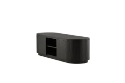 Designer TV-Lowboard Sundby – Schwarz in Eichenoptik mit Lamellenfront
