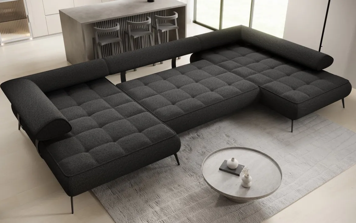 Designer U Sofa Sydney Bouclé mit elektrischer Schlaffunktion