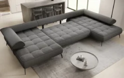 Designer U Sofa Sydney Bouclé mit elektrischer Schlaffunktion