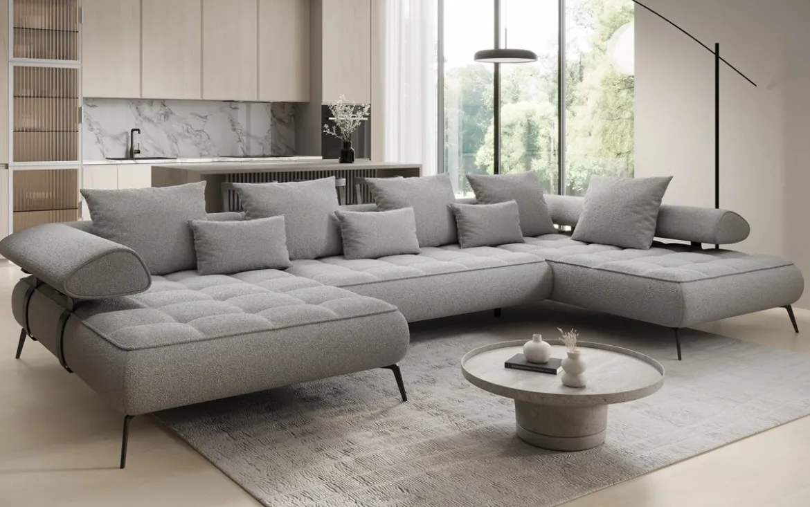 Designer U Sofa Sydney Bouclé mit elektrischer Schlaffunktion
