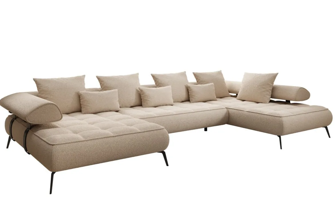 Designer U Sofa Sydney Bouclé mit elektrischer Schlaffunktion