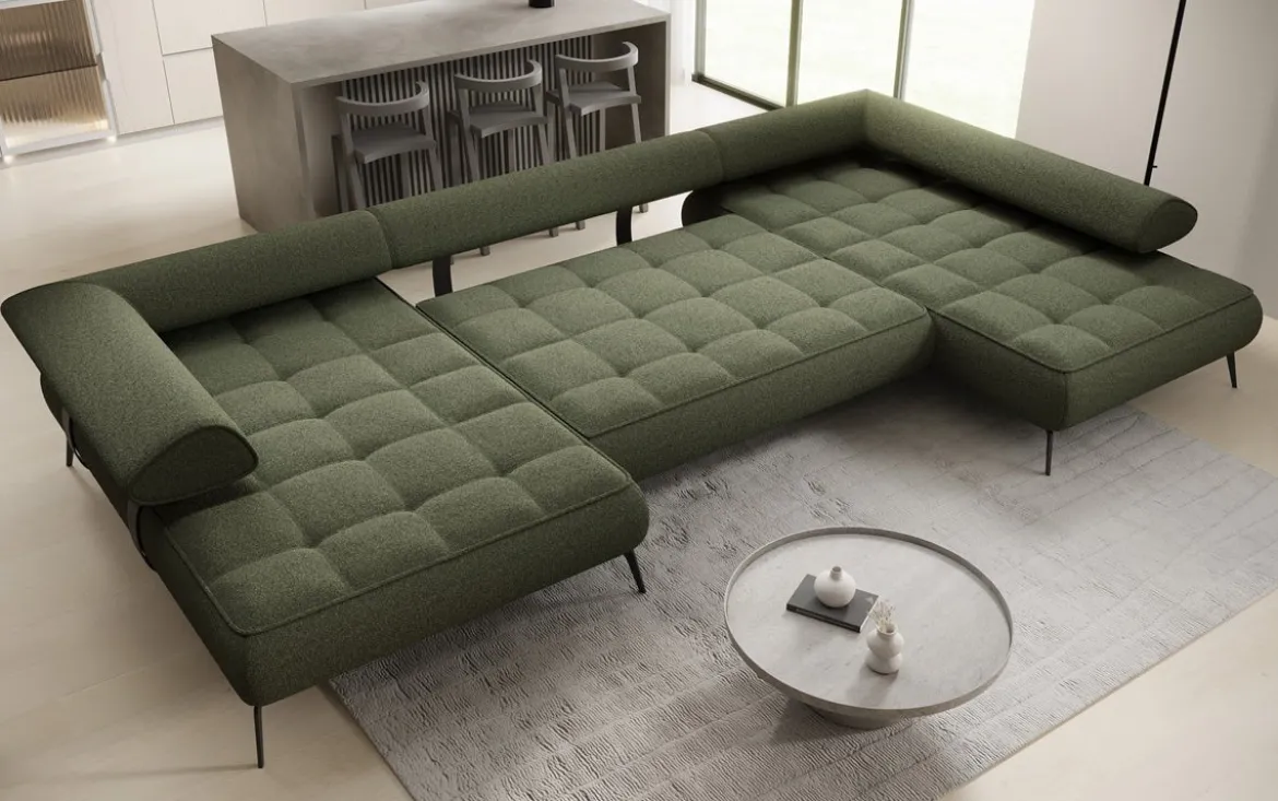 Designer U Sofa Sydney Bouclé mit elektrischer Schlaffunktion