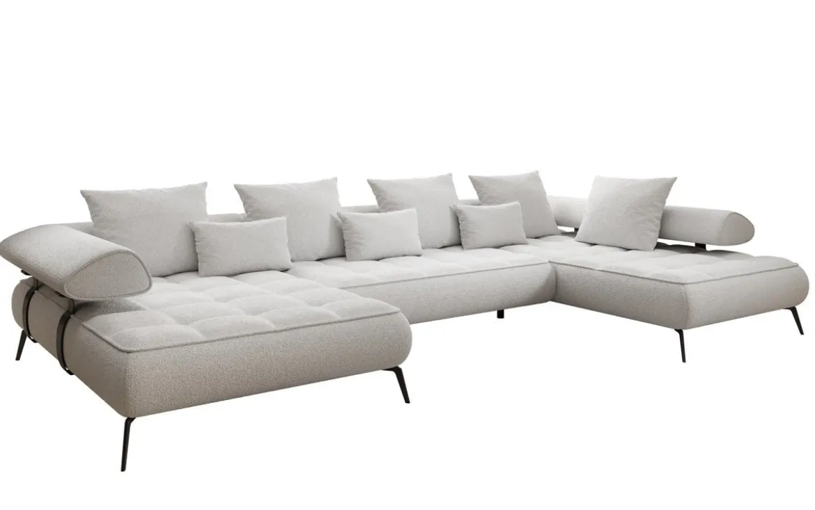 Designer U Sofa Sydney Bouclé mit elektrischer Schlaffunktion
