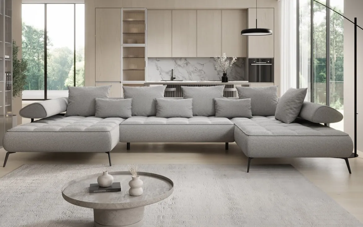 Designer U Sofa Sydney Bouclé mit elektrischer Schlaffunktion