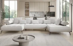 Designer U Sofa Sydney Bouclé mit elektrischer Schlaffunktion
