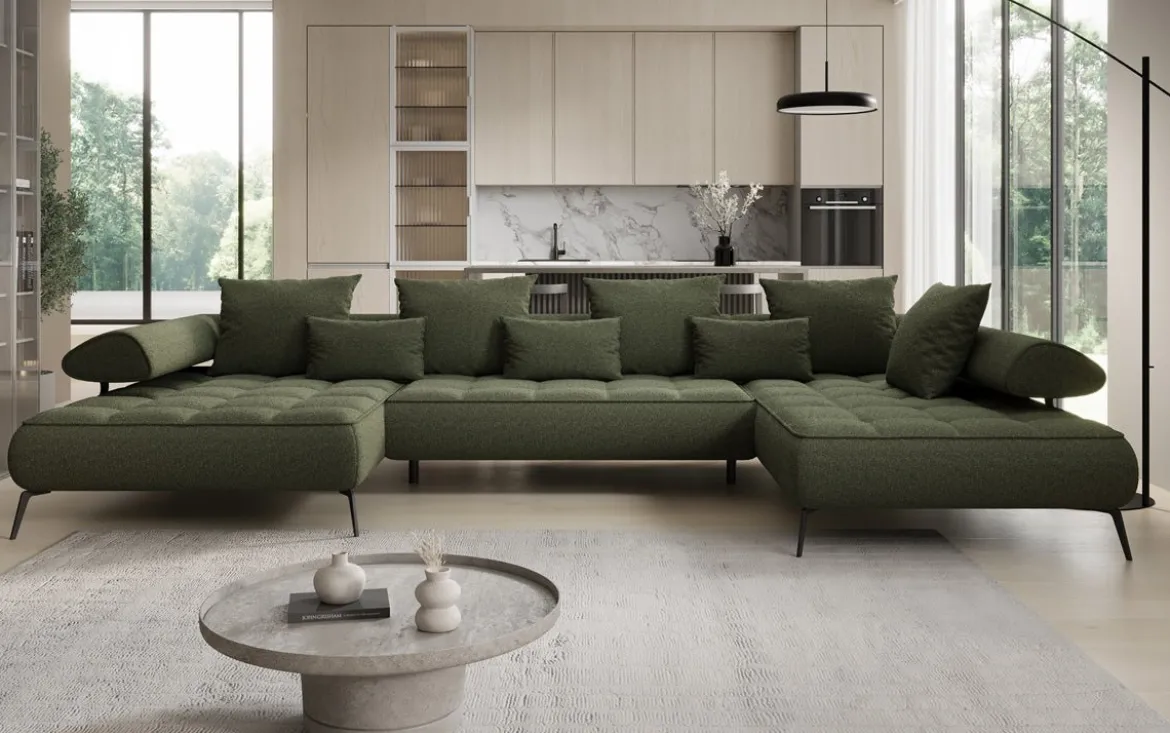 Designer U Sofa Sydney Bouclé mit elektrischer Schlaffunktion