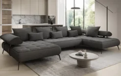 Designer U Sofa Sydney Bouclé mit elektrischer Schlaffunktion