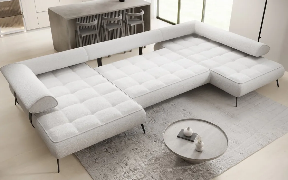 Designer U Sofa Sydney Bouclé mit elektrischer Schlaffunktion