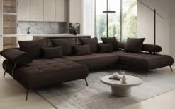 Designer U Sofa Sydney Bouclé mit elektrischer Schlaffunktion